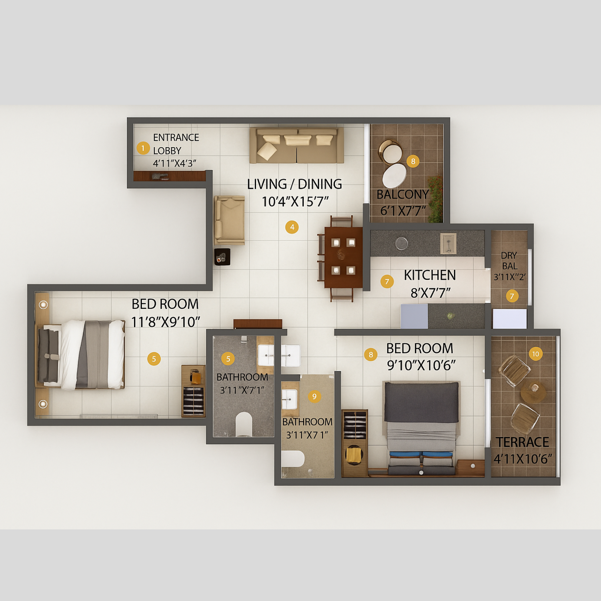2 BHK Floor Plan